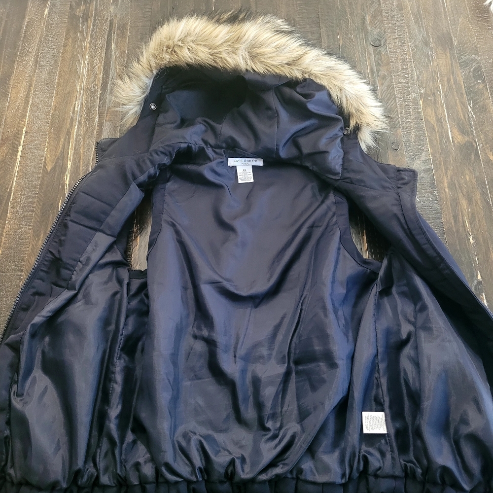 Liz Claiborne Puffer Vest With Faux Fur Lined Hood Women's Size Petite PM - Picture 3 of 6